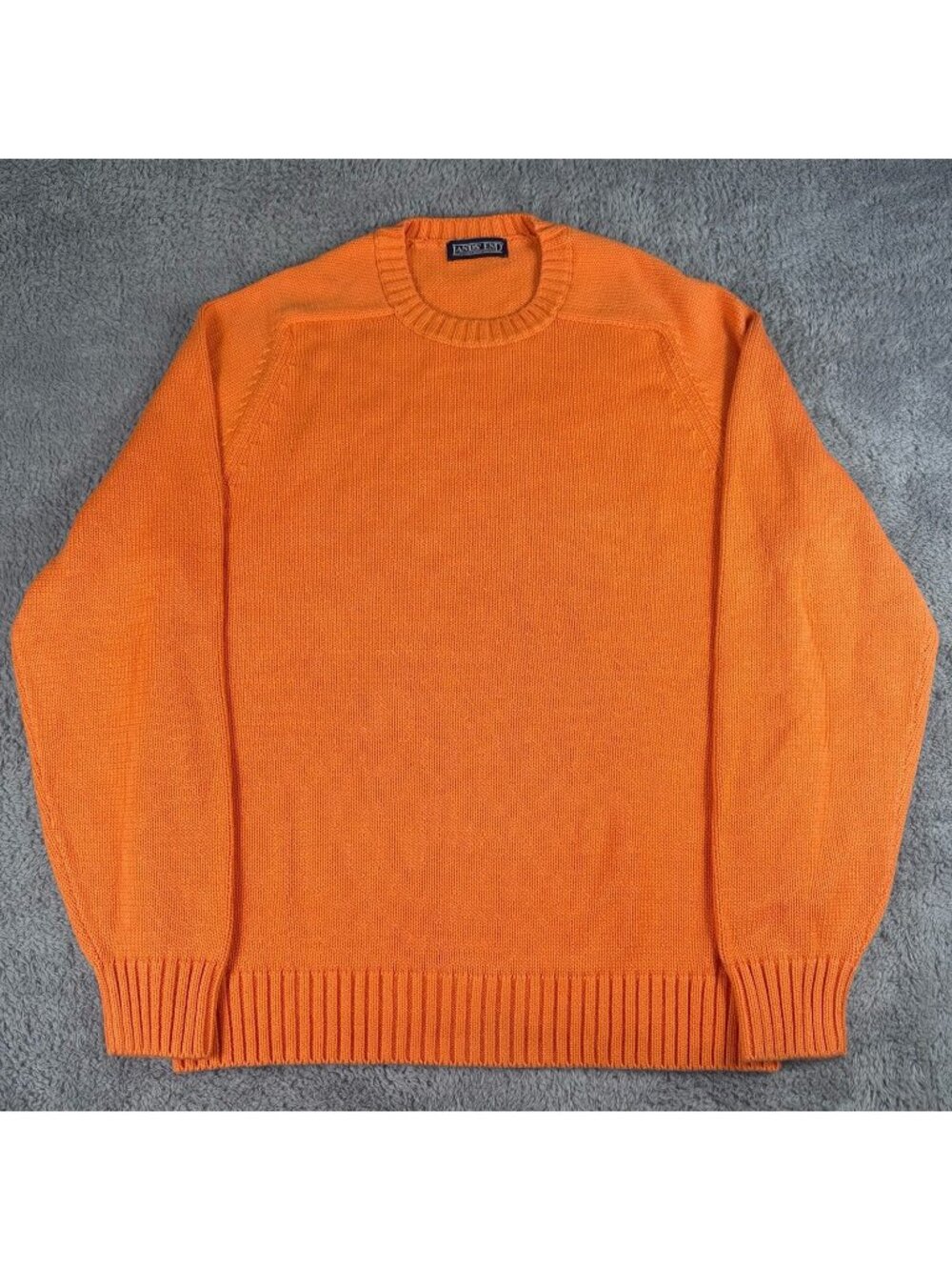 Lands' End Drifter Sweater Men's Orange 100% Cotton Crewneck Pullover